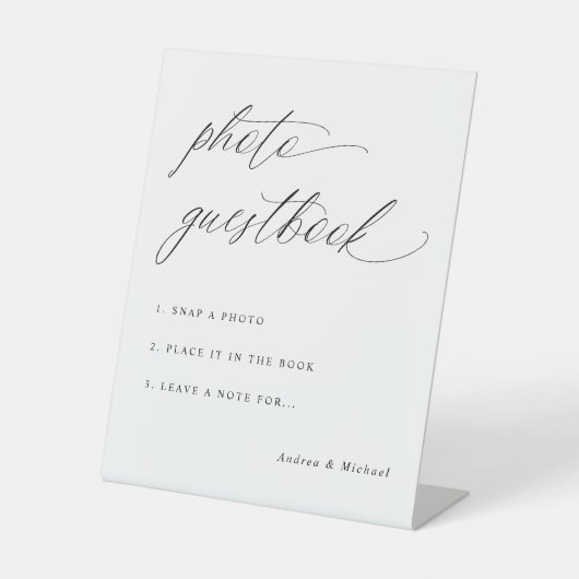 Elegant Calligraphy Wedding Photo Guestbook Sign Reclamebord Met Voetstuk (Voorkant)
