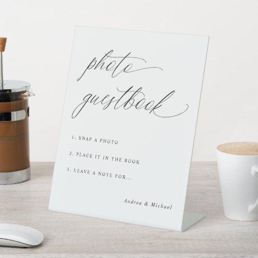 Elegant Calligraphy Wedding Photo Guestbook Sign Reclamebord Met Voetstuk (Insitu)
