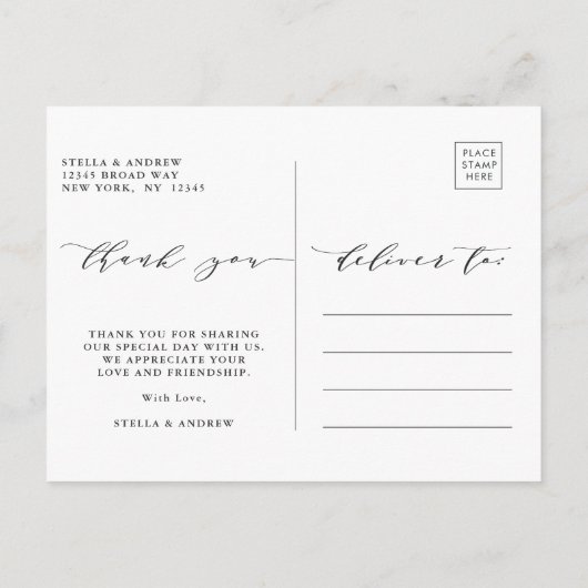 Elegant Calligraphy Wedding Photo Hartelijk dank Briefkaart (Achterkant)