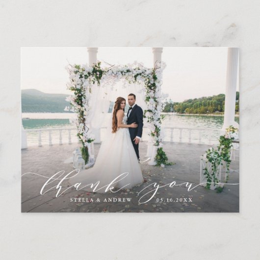 Elegant Calligraphy Wedding Photo Hartelijk dank Briefkaart (Voorkant)