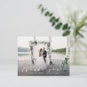 Elegant Calligraphy Wedding Photo Hartelijk dank Briefkaart (Staand voorkant)