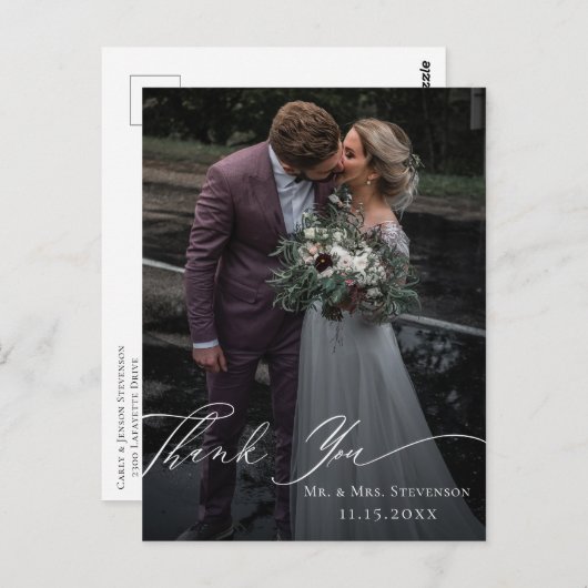 Elegant Calligraphy Wedding Photo Hartelijk dank Briefkaart (Voorkant / Achterkant)