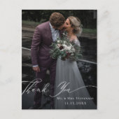 Elegant Calligraphy Wedding Photo Hartelijk dank Briefkaart (Voorkant)
