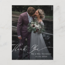 Elegant Calligraphy Wedding Photo Hartelijk dank Briefkaart