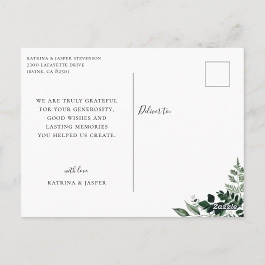 Elegant Calligraphy Wedding Photo Hartelijk dank Briefkaart (Achterkant)