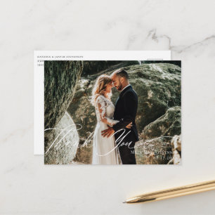 Elegant Calligraphy Wedding Photo Hartelijk dank Briefkaart