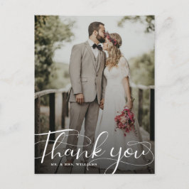 Elegant Calligraphy Wedding Photo Hartelijk dank Briefkaart