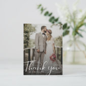 Elegant Calligraphy Wedding Photo Hartelijk dank Briefkaart (Staand voorkant)