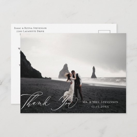 Elegant Calligraphy Wedding Photo Hartelijk dank Briefkaart (Voorkant / Achterkant)