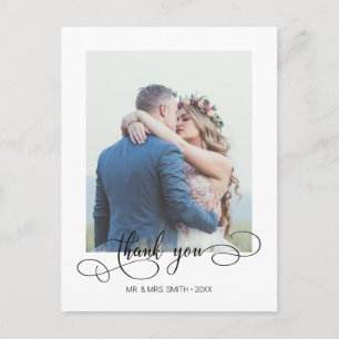 Elegant Calligraphy Wedding Photo Hartelijk dank Briefkaart