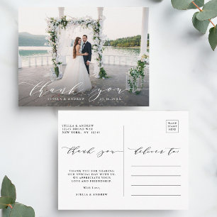 Elegant Calligraphy Wedding Photo Hartelijk dank Briefkaart