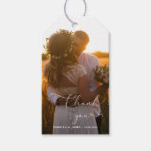 Elegant Calligraphy Wedding Photo Hartelijk dank Cadeaulabel (Voorkant)