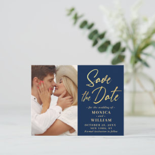 Elegant Calligraphy Wedding PHOTO sparen de Datum Briefkaart