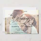 Elegant Calligraphy Wedding PHOTO sparen de Datum Save The Date (Voorkant)