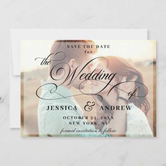 Elegant Calligraphy Wedding PHOTO sparen de Datum Save The Date (Voorkant)