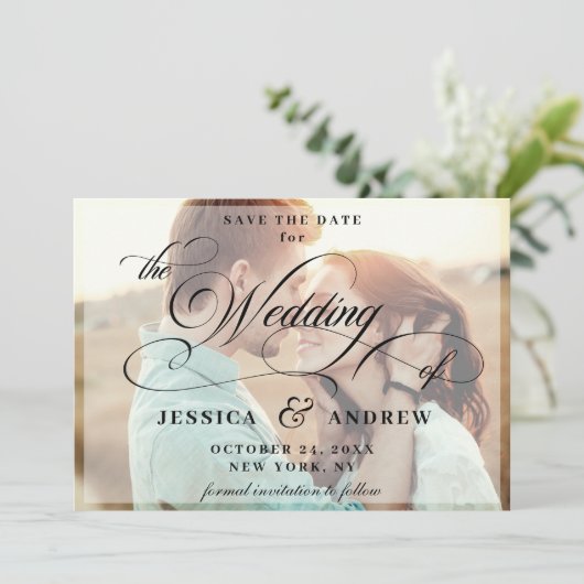 Elegant Calligraphy Wedding PHOTO sparen de Datum Save The Date (Staand voorkant)