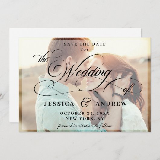 Elegant Calligraphy Wedding PHOTO sparen de Datum Save The Date (Voorkant / Achterkant)