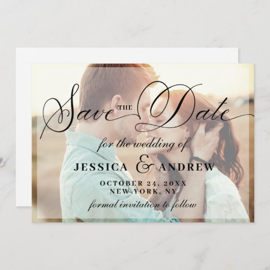 Elegant Calligraphy Wedding PHOTO sparen de Datum Save The Date (Voorkant / Achterkant)