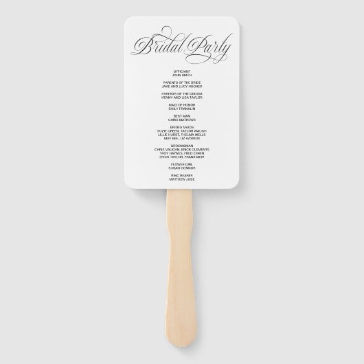 Elegant Calligraphy Wedding Program Hand Fan Handwaaier (Achterkant)