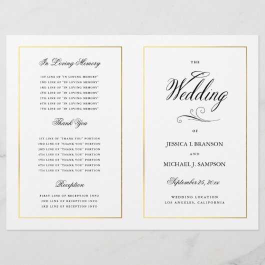 Elegant Calligraphy Wedding Programme Gold Border (Voorkant)