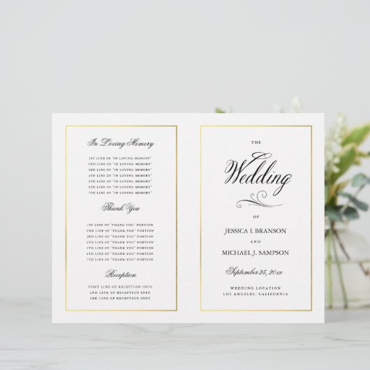 Elegant Calligraphy Wedding Programme Gold Border (Staand voorkant)