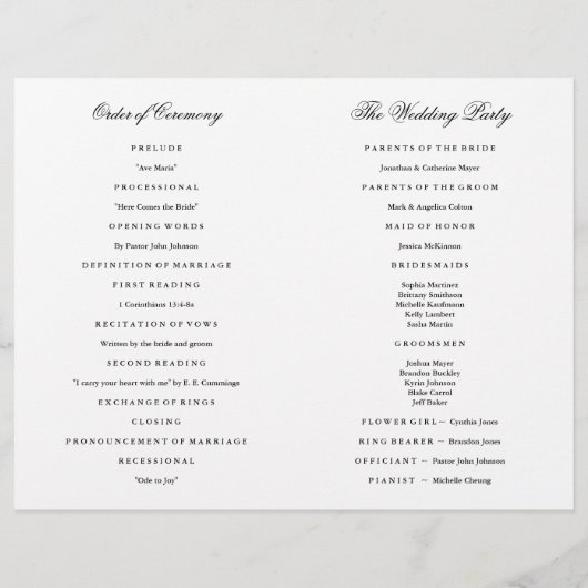 Elegant Calligraphy Wedding Programme Gold Border (Achterkant)
