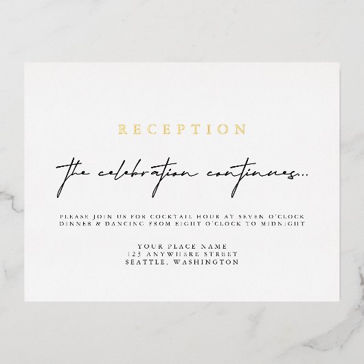 Elegant Calligraphy Wedding Reception Folie Kaart (Voorkant)