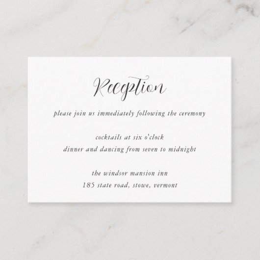 Elegant Calligraphy Wedding Reception Informatiekaartje (Voorkant)