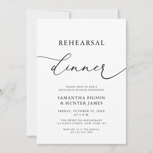 Elegant Calligraphy Wedding Rehearsal Dinner Kaart (Voorkant)