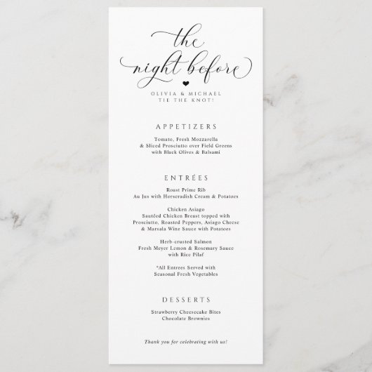 Elegant Calligraphy Wedding Rehearsal Dinner Menu (Voorkant)