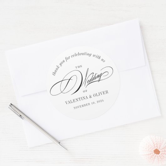 Elegant Calligraphy Wedding Ronde Sticker (Envelop)