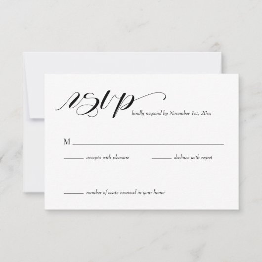Elegant Calligraphy Wedding RSVP Card (Voorkant)