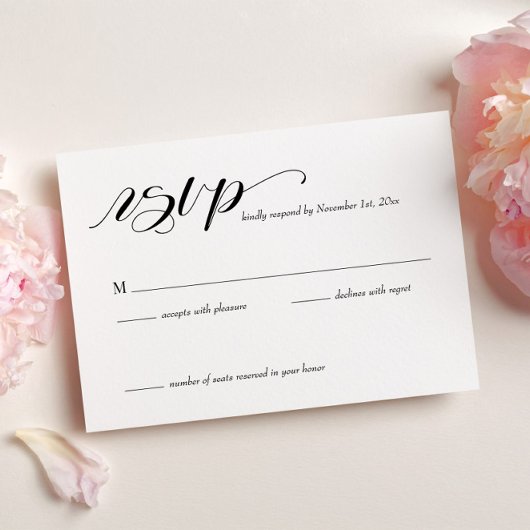 Elegant Calligraphy Wedding RSVP Card Kaartje