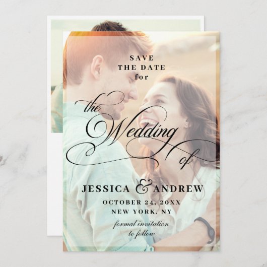 Elegant Calligraphy Wedding Save the Date 2 PHOTO (Voorkant / Achterkant)
