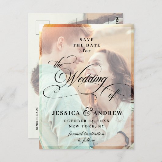 Elegant Calligraphy Wedding Save the Date 2 PHOTO Briefkaart (Voorkant / Achterkant)