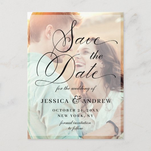 Elegant Calligraphy Wedding Save the Date 2 PHOTO Briefkaart (Voorkant)