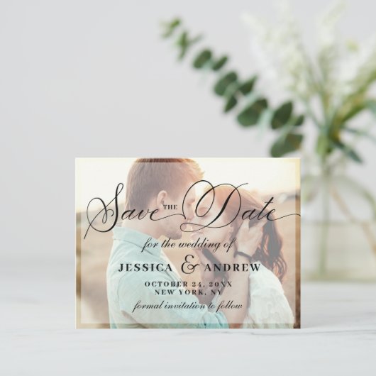 Elegant Calligraphy Wedding Save the Date 2 PHOTO Briefkaart (Staand voorkant)