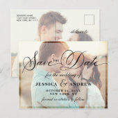 Elegant Calligraphy Wedding Save the Date 2 PHOTO Briefkaart (Voorkant / Achterkant)