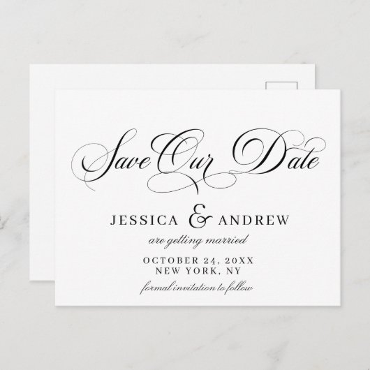 Elegant Calligraphy Wedding Save the Date Aankondigingskaart (Voorkant / Achterkant)