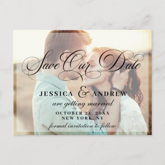 Elegant Calligraphy Wedding Save the Date PHOTO Aankondigingskaart (Voorkant)