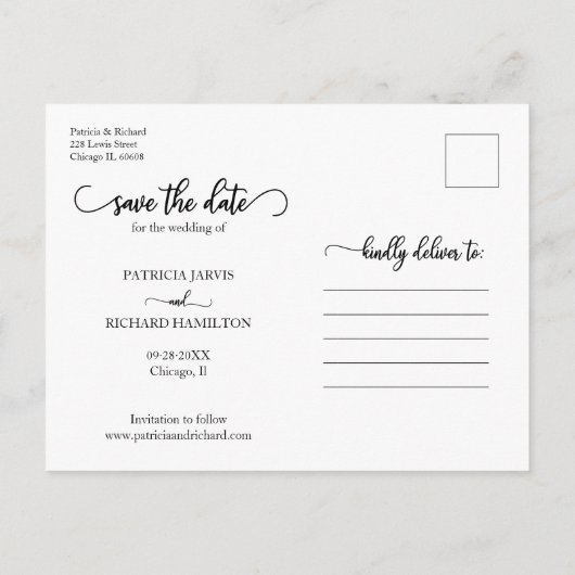 Elegant Calligraphy Wedding Save the Date Photo Briefkaart (Achterkant)