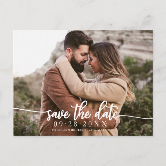 Elegant Calligraphy Wedding Save the Date Photo Briefkaart (Voorkant)