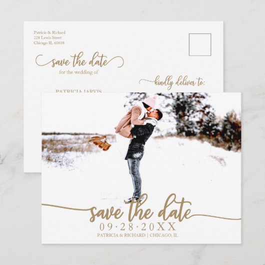 Elegant Calligraphy Wedding Save the Date Photo Briefkaart (Voorkant / Achterkant)