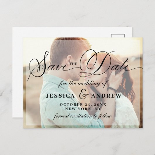 Elegant Calligraphy Wedding Save the Date PHOTO Briefkaart (Voorkant / Achterkant)