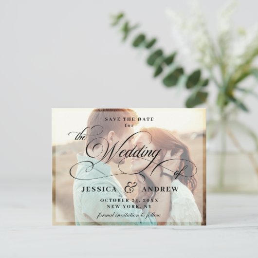 Elegant Calligraphy Wedding Save the Date PHOTO Briefkaart (Staand voorkant)