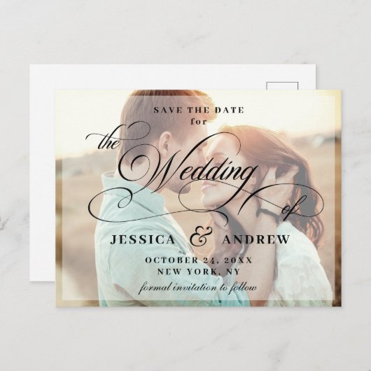 Elegant Calligraphy Wedding Save the Date PHOTO Briefkaart (Voorkant / Achterkant)