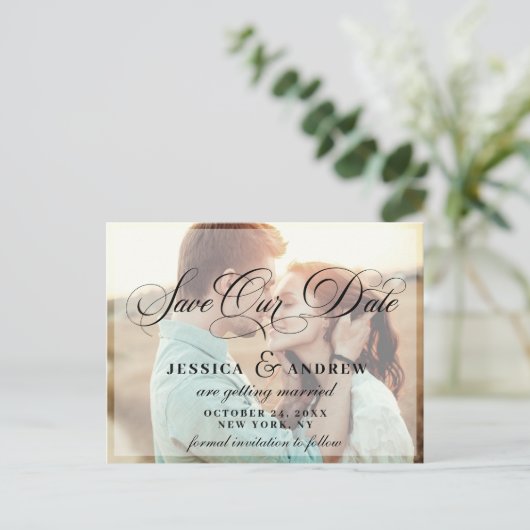 Elegant Calligraphy Wedding Save the Date PHOTO Briefkaart (Staand voorkant)