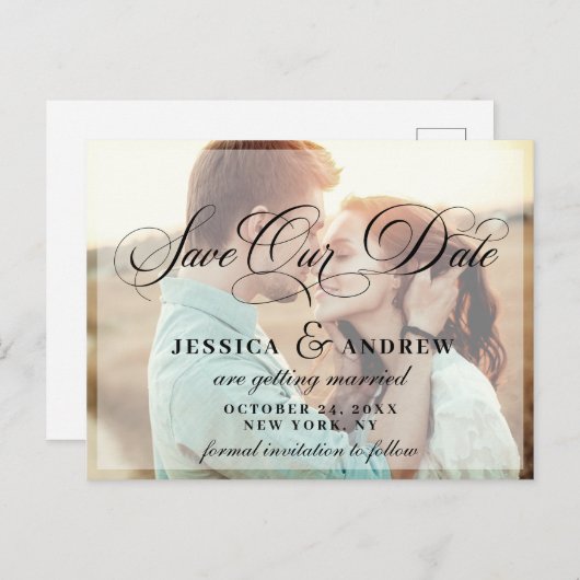 Elegant Calligraphy Wedding Save the Date PHOTO Briefkaart (Voorkant / Achterkant)