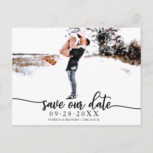 Elegant Calligraphy Wedding Save the Date Photo Briefkaart (Voorkant)