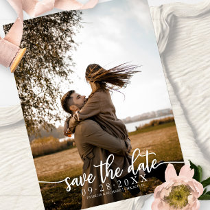 Elegant Calligraphy Wedding Save the Date Photo Briefkaart